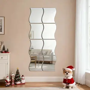 6pcs, Wave shaped silver mirror wall sticker, shatter resistant acrylic self-adhesive mirror, DIY removable decorative sticker, Home Decor, Decoration Items, suitable for bedroom, living room, bathroom, gym wall decoration