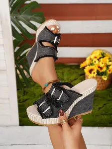 Women's Summer Wedge Sandals, Casual Wedge Sandals, High Heel Thick Sole, Colorblock Anti-Slip Beach Walking Sandals, Fashion Comfortable Footwear, Design