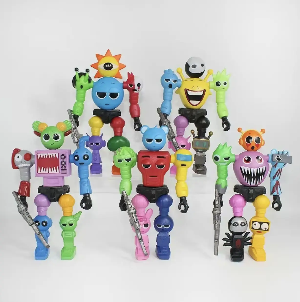 Detachable Assembly DIY Splicing Sprunki Action Figures - Official Rhythm Game Peripheral Collectibles with Interchangeable Parts, Solid Plastic Toys Safe for Kids, Unisex Desk Decoration, Game Fans' Birthday Gift