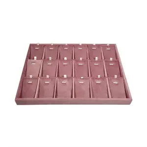 18-Grid Stackable Pink Velvet Pendant Display Tray Jewelry Organizer for Necklace Display & Sales