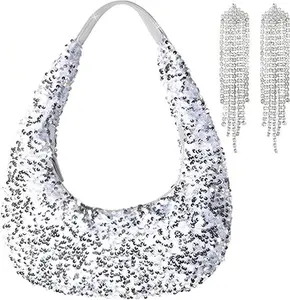 Glamaholic bags Bling Silver Sequin Purse Evening Bags for Women Ladies Sparkling Party Prom Cute Hobo Clutch Handbag Bag