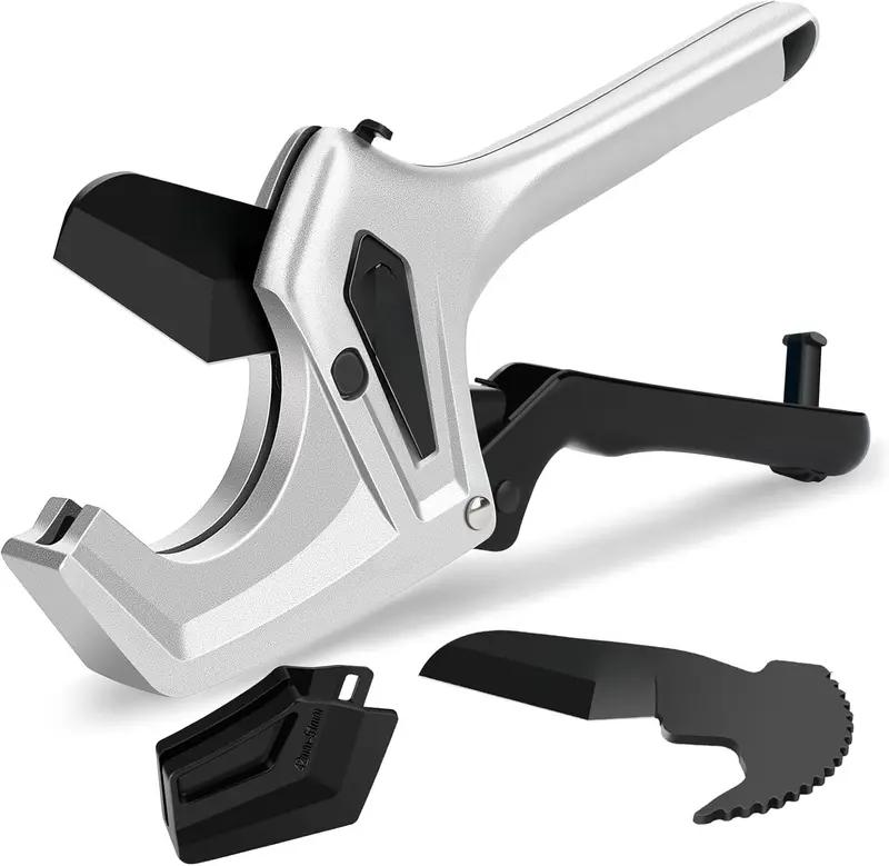Heavy Duty Ratchet PVC Pipe Cutter – Cuts Up to 3" – One-Click Blade Replacement – Sharp Shears for PVC, PEX, Plastic Pipes – Clean, Effortless Cuts – Extra Spare Blade Included