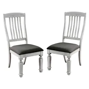 24/7 Shop At Home Hish Set of 2 Rustic Antique White Wood Padded and Slat Back Dining Chairs with Turned Legs for Dining Room, Kitchen