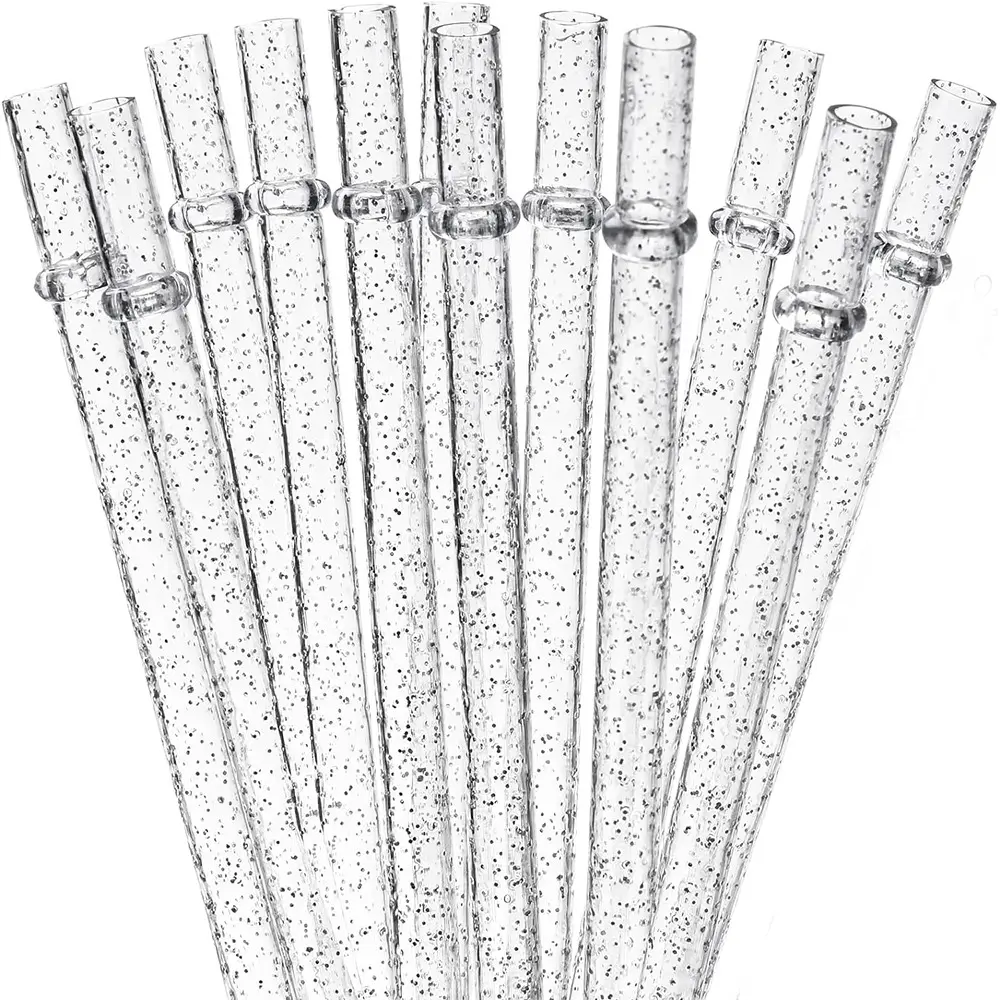 Reusable Drinking , 12-Piece Durable Clear Plastic Colorful Glitter Drinking Straws, Drinking Supplies for Home Kitchen, Party, Picnic and Outdoor Use #GLOBAL PICKS