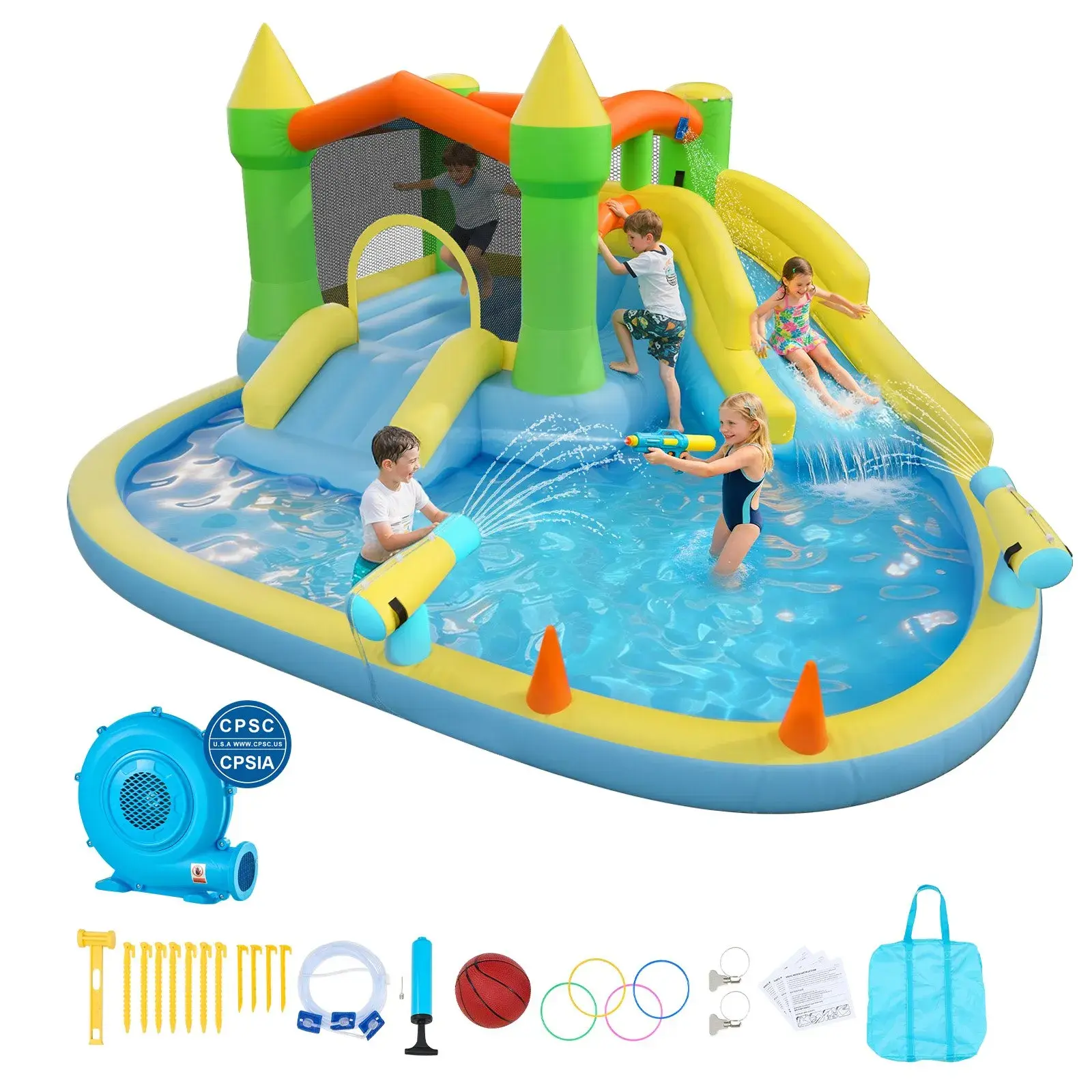 【15 ㎡】Pool+Small Slide+Tall Slide+Trampoline