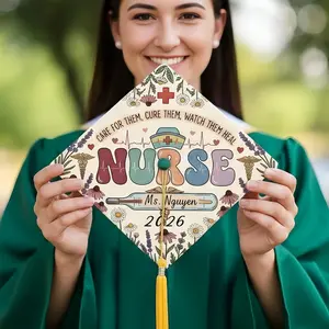 Custom Nurse Graduation Cap Topper, Groovy Nursing School Grad Cap Decor, Personalized Nurse Grad Gift, Class of 2026 Nursing Student