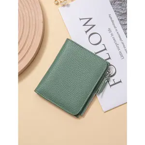 2026 NEW Women's Simple Plain Color RFID Blocking Leather Bifold Short Wallet Casual Trendy Zipper Design with Card Slots & ID Window Versatile Card Holder for Daily Use