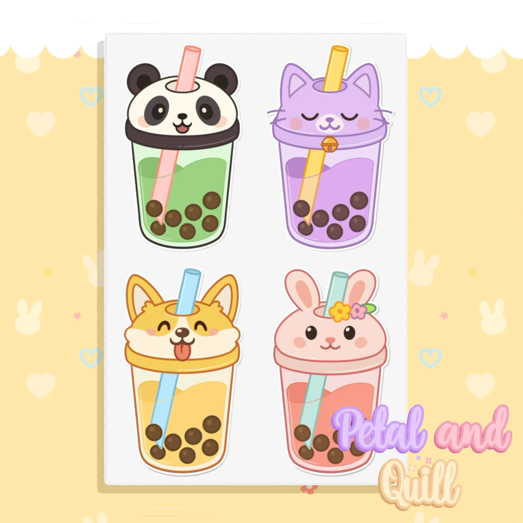 Cute Animal Boba Sticker Sheet
