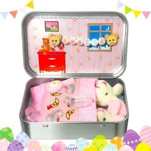 Little Bunny in Box,2026 New Miniature Bunny in a Tin,Easter Basket Stuffer, Cute Easter Gifts DIY Pet Bunny Adoption, Easters Baskets Decorative Boxes, Personalised Mini Plush (Pink)