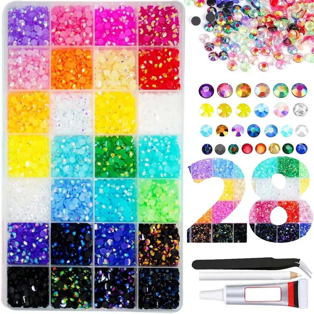 Multicolor Resin Rhinestones for Crafting, 5mm SS20 Jelly AB Flatback Beads,Non-Hotfix Colorful Crafts Flatback AB Gems Bedazzler, Jewels Bedazzling Kit with B7000 for DIY Art Crafts Decoration