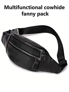 Men's Genuine Leather Waist Bag, First Layer Cowhide Multi-Functional Chest Pack, Vintage Crossbody Bag, Sports Fashion Phone Pouch, Outdoor