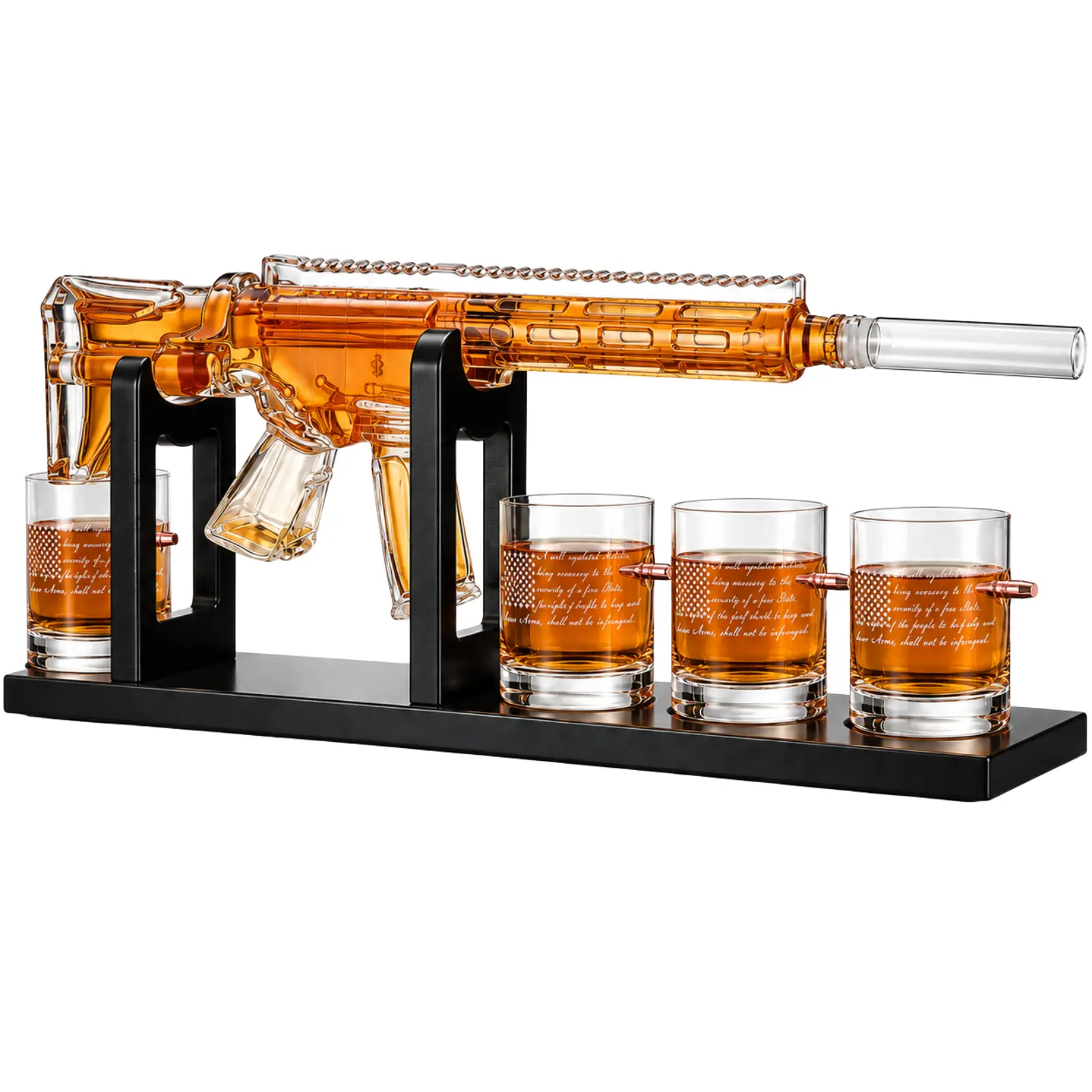 Gifts for Men Dad, The Wine Savant AR15 2nd Amendment 1000 ML Whiskey Decanter Set with 4 Glasses, Unique Birthday Gift Ideas for Him Husband Grandpa Cool Military Tequila Liquor Dispenser Home Bar