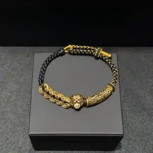 Oriental Spiritual Braided Rope Bracelet – Antique Pixiu & Five Emperor Coins for Luck & Prosperity