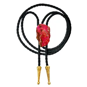 Gemstone Bolo Tie Necklace - Pink Jasper (Silver or Gold)