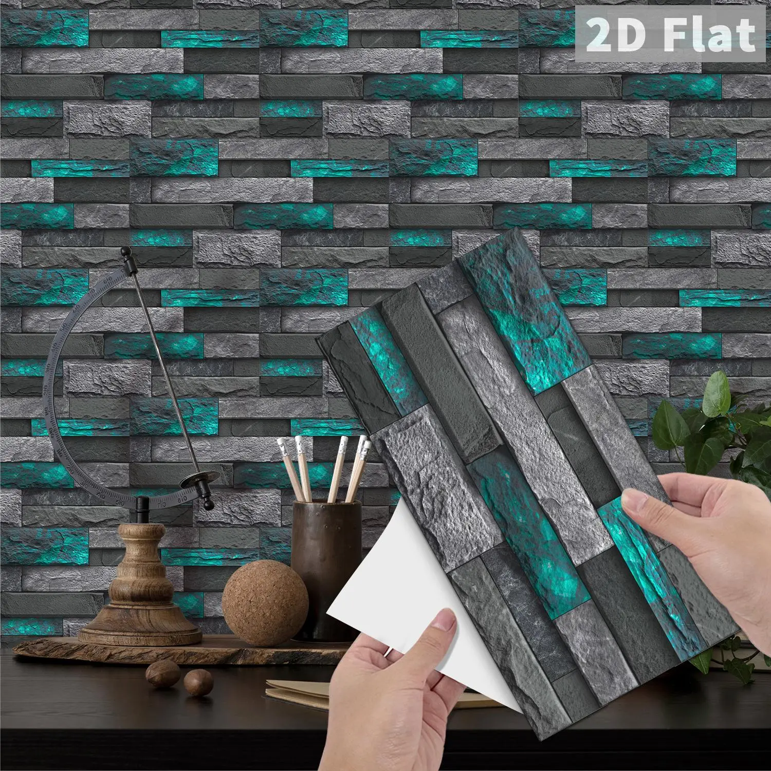 24-Piece Durable 2D Flat Stone-Like Texture Peel-and-Stick Wall Stickers Waterproof Long-Lasting Indoor Outdoor Decoration