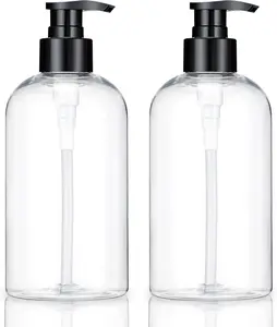 Empty Plastic Pump Bottles Dispenser 2 Pack Clear Refillable Pump Bottle for Shampoo, Liquid Soap, Massage Oil KREMORV
