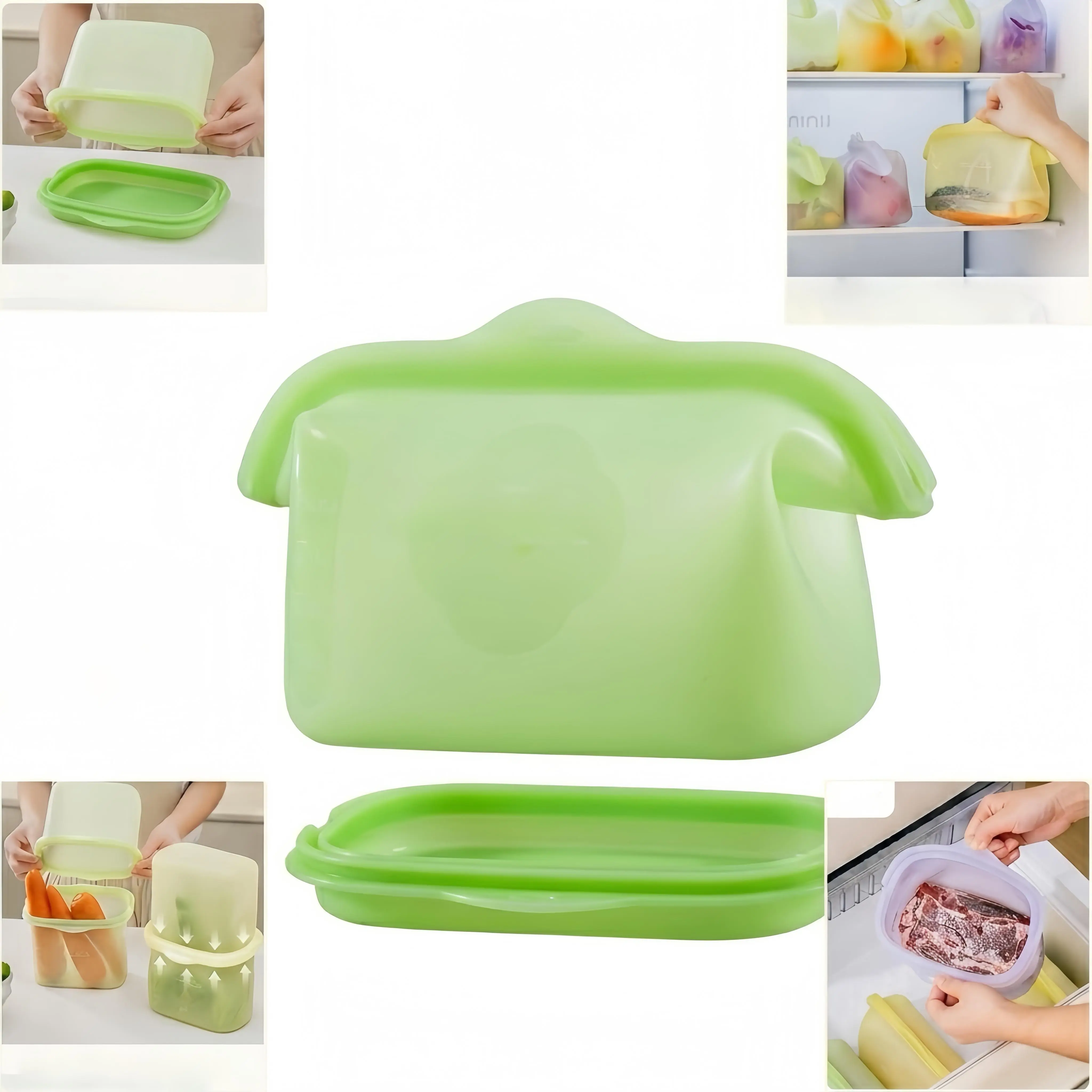 Stand-up Resealable Food Storage Bag, Resealable Silicone Food Storage Bag, Wide-Mouth Silicone Organizer Pouch, for Meal Prep & Kitchen Freezer Storage (Yellow)