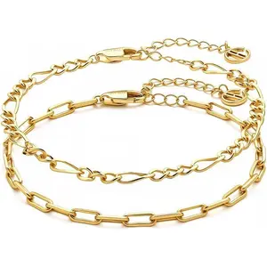 Cicy Bell 18k Gold Plated Square Star Wave Bamboo Curb Snake Heart Paperclip Figaro Mirror Chain Link Bracelets for Women Trendy Dainty Stackable Minimalism Accessories Gifts