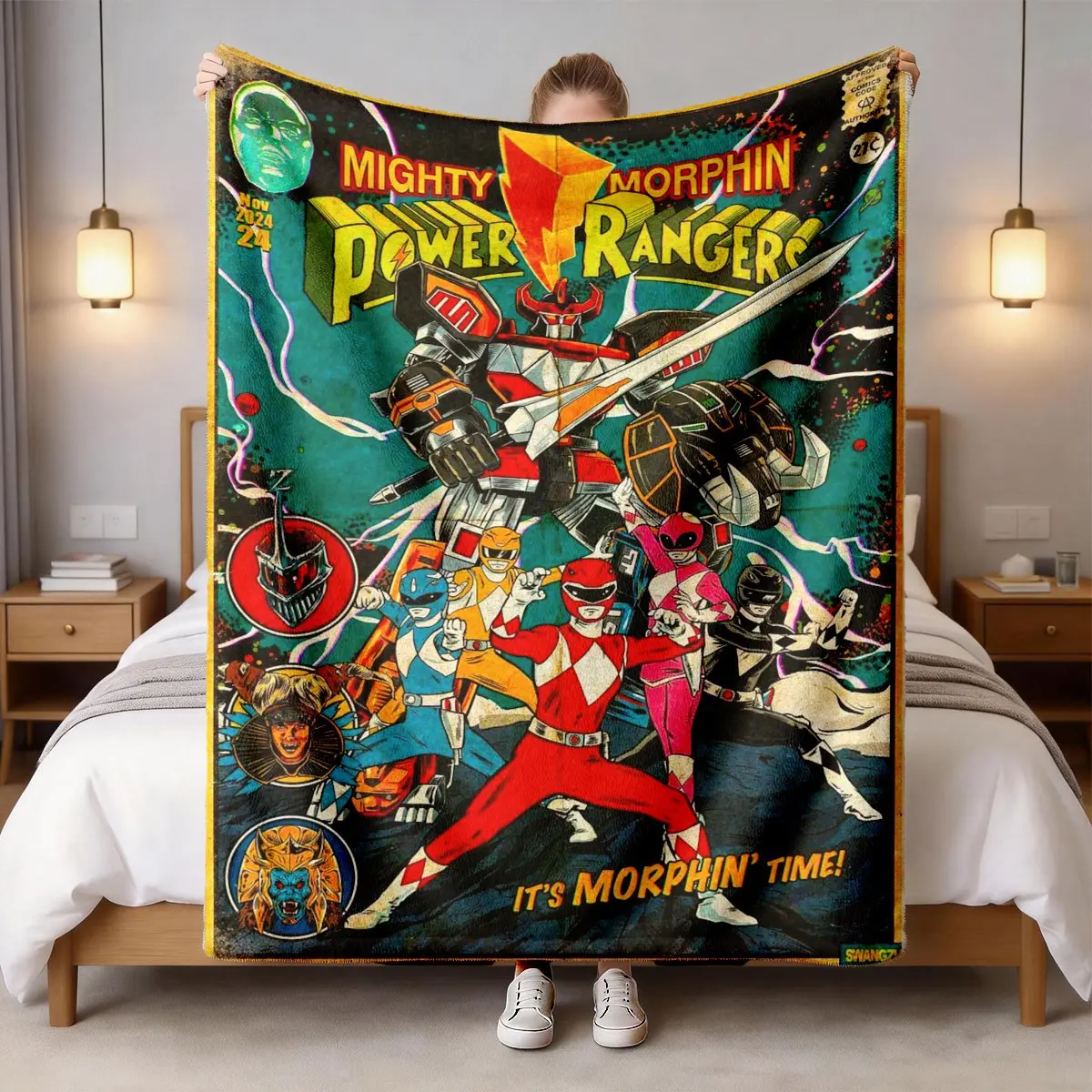 Super Sentai Retro Comic Poster Flannel Throw Blanket, Large Size, Soft Lightweight Warm, Perfect for Bed Sofa Office Camping Travel