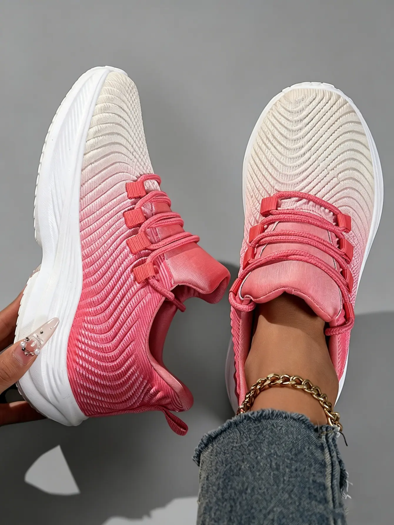 Women's Gradient Knit Ankle Slip-On Sneakers - Wide-Fit, Lightweight Breathable, Rubber Sole Casual Trainers for Walking/Gym, Back to School Haul | Affordable Sporty Chic Fashion Footwear, Women's Sneakers, Gym Workout, Affordable Fashion