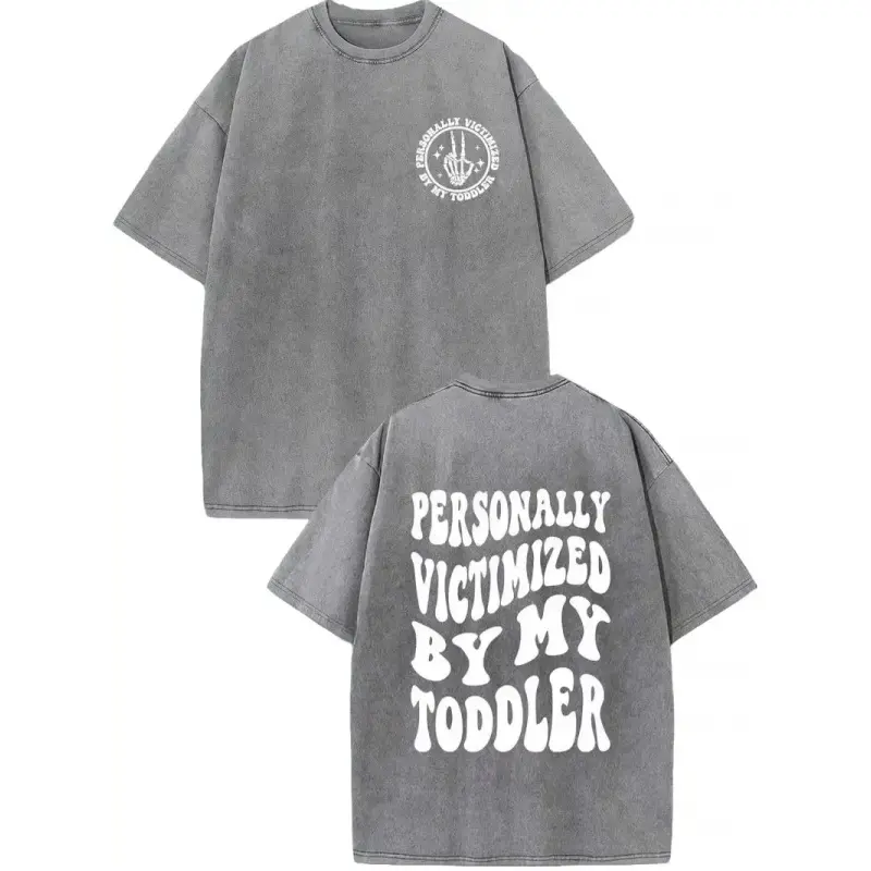 Women's Vintage Washed Soft Cotton Graphic Print T-Shirt - Short Sleeve, Round Neck, Loose Baggy Fit, Athletic Modest 4XL, Chic Casual Streetwear, Breathable Distressed Fabric, Sarcastic 'Hurt By My Own Child' Skull Graphic for Moms, All-Seasons Basic Top