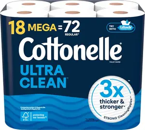 Ultra Clean Toilet Paper, 18 Mega Rolls = 72 Regular Rolls, Packaging May Vary