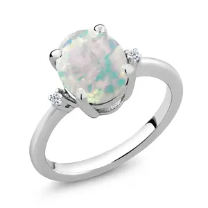 Gem Stone King 3-Stone Ring for Women | Gemstone Birthstone and White Topaz Accent | 925 Sterling Silver | 10X8MM Oval with 1.5MM Accents | Fine Jewelry for Engagement Wedding Anniversary Promise | Sizes 5-9
