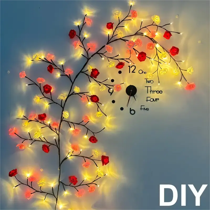MICRENCY 96LED Flower Tree Rose Branch Vine String Lights - 5.9ft USB-Powered Warm Glow Interior Decor, Design to Light Up Your Space for Valentine’s, Wedding Occasions