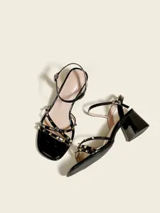 Women's High Heel Sandals, Cat Heel Cross Strap Buckle, 6cm Wine Glass Heel, Comfortable Fashion Slip-On Shoes