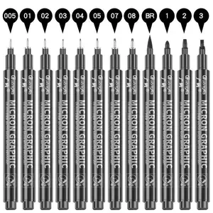 Black Micro Pens, 12 Sizes in 0.23mm - 5mm, Waterproof Archival Ink, Fine Point Pen for Artist Illustration, Sketching, Anime, Manga and Technical Drawing