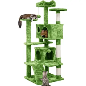 54inch Cat Tree with 2 Condos, 6 Level Tower (Green)