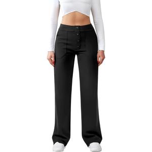 EKAOYI Womens Casual High Waist Straight Leg Pants Stretchy Button Business Dress Work Pocket Trousers