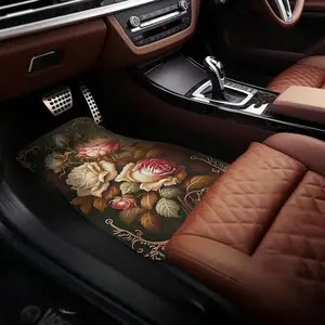 Vintage Floral Pattern Car Floor Mat, Universal Car Front & Rear Seat Protector, Fashionable Durable Car Accessories for Women & Men, Car Interior Accessories Girls