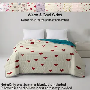 Four-Season Summer Quilt, Cartoon Print Design, Ice Silk & Milk Velvet Dual-Sided, Large Size, Breathable, Lightweight, Ideal for Bedroom, Sofa, Travel