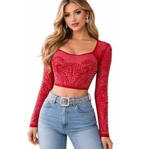 Camila Rhinestone Sheer Crop Top
