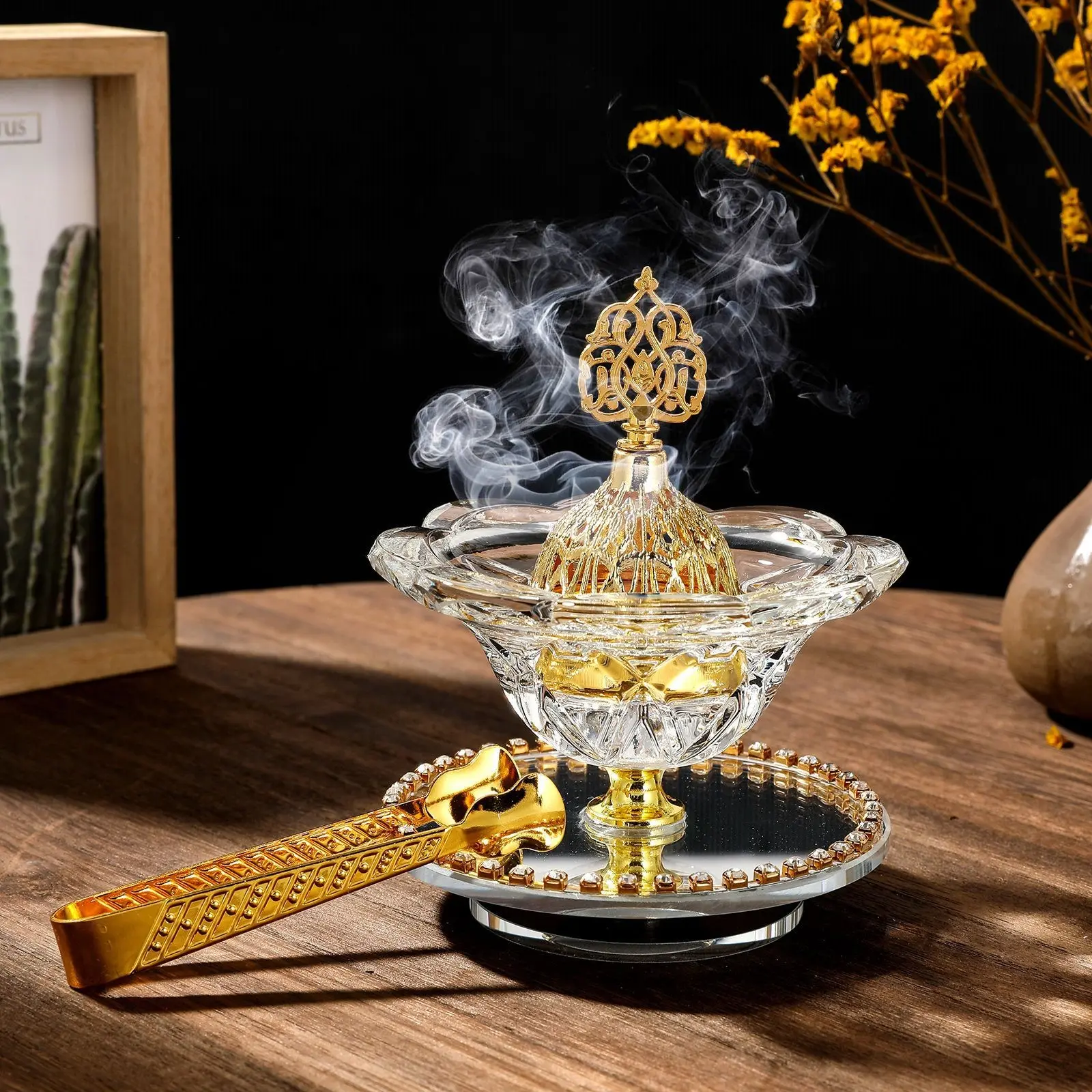 Crystal Flower Scented Incense Burner with Clip, Bakhoor Burner, Aromatherapy Essential, Elegant Meditation Decor, Unique Gift for Home Fragrance Lovers, Model Fl2407071171