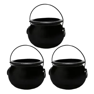 PMU 3pc 6 inch Halloween Cauldron - Cauldron Plastic Pot & Bucket - Halloween Party Favors & Supplies - Perfect Kitchen & Home Décor - Candy Holder for Kids, 6 Inch Black
