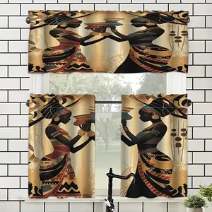 JOYFINITY 2D Flat - 2D Flat - 1pc/2pcs African Art, Sleek Kitchen Window Coverings (2D Print)Two Women Share a Treasure. Kitchen Curtains Made for Kitchen, Living Room, Bedroom And High-Rise Buildings