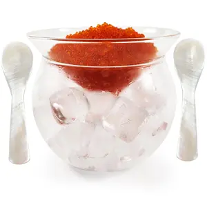 Glass Caviar Serving Set with 2 Pcs Mother of Pearl Spoons Dish Chiller Server with Ice Holder and Spoon for Shrimp Cream Sauce Dishwasher Safe