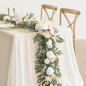 6FT Eucalyptus & Rose - Sweetheart Table Decor for Wedding Reception, Artificial Floral Garland for Mantle, Thanksgiving, Christmas Decoration