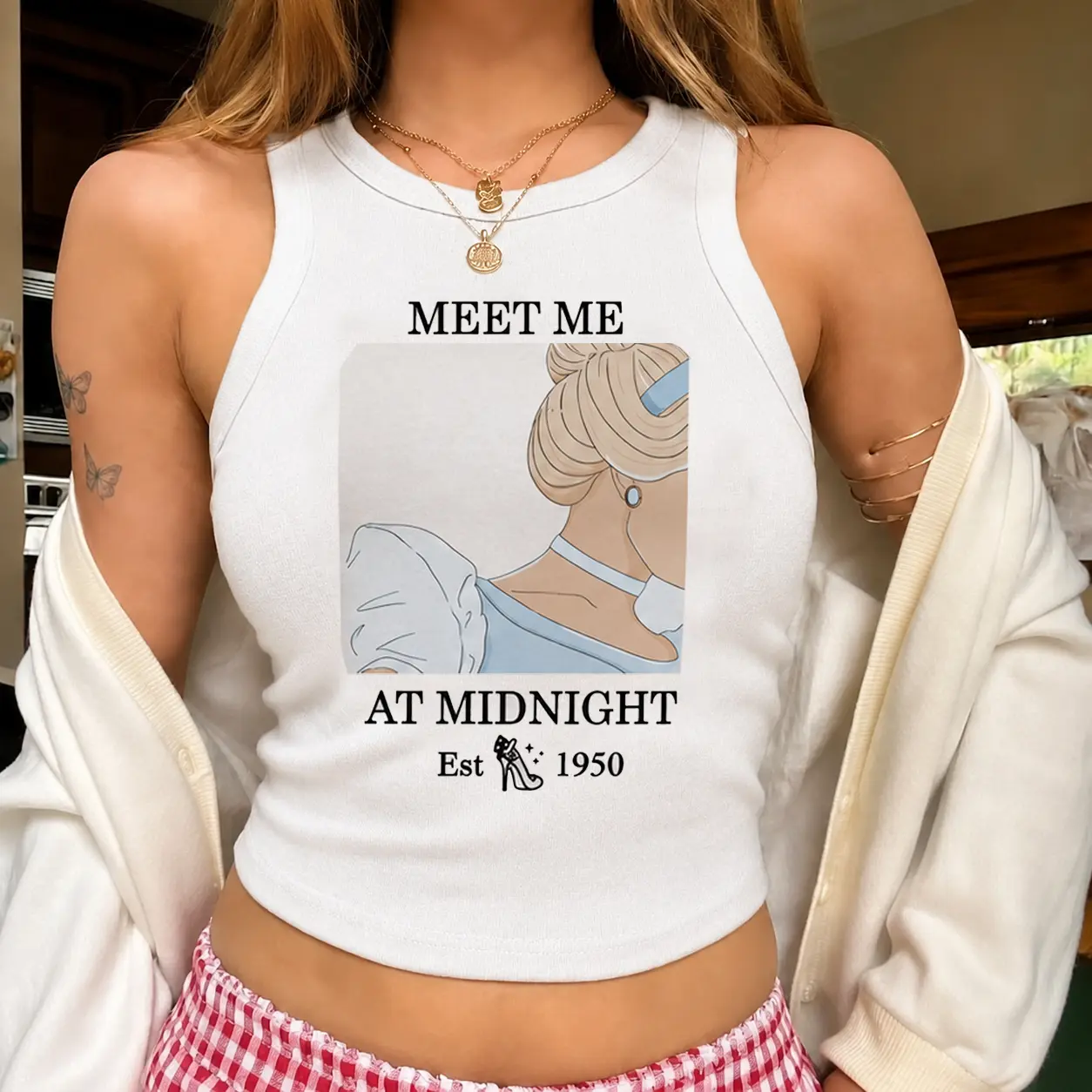 Midnight Princess Baby Tee Crop Top for Women, Fairytale Inspired Girls Trip Shirt, Cute Cartoon Mouse Graphic Y2K Cropped Tee, Birthday Party Top