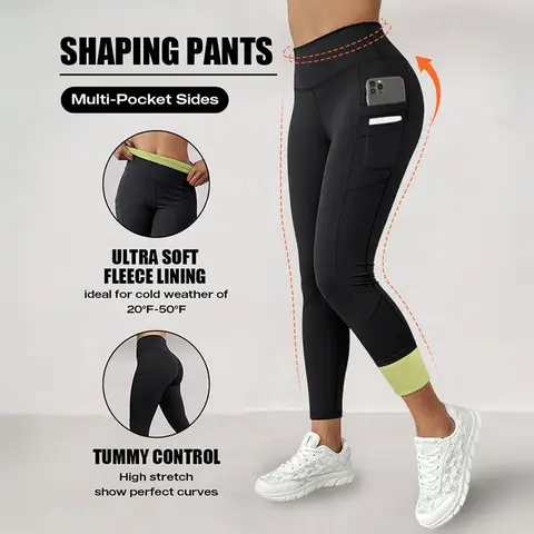 CHICME Winter Warm High Waisted Workout Athletic Leggings Tummy Control Butt Lifting Ultra Soft Thermal Lined Yoga Pants Women's Sportswear with Stacked Slit Pockets On Side