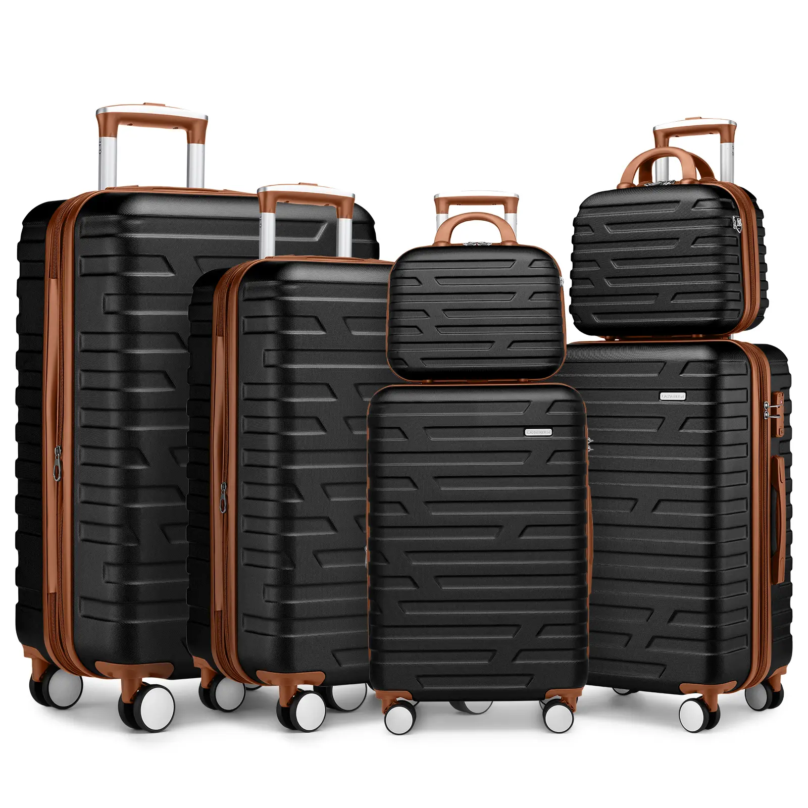 Upgraded 6-Piece Durable ABS Hardside Expandable Luggage Set, Lightweight Wheeled Travel Luggage with 2 Cosmetic Cases, 360° 4 Wheels, TSA Anti-Theft Lock, Dustproof Carry-On Suitcase, Black, Abs Luggage Sets