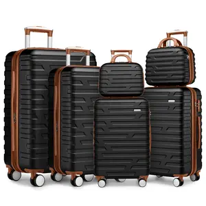 Upgraded Expandable 6 Piece Hardshell Luggage Set with 2 Cosmetic Cases, 360° Spinner Wheels, TSA Lock, Carry-On Suitcase and Travel Luggage Black
