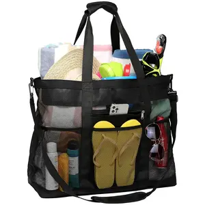 Lightweight Oversized Mesh Beach Bag, Large Tote Bags for Beach Vacation Essentials, Organized Storage for Towels, Sunglasses