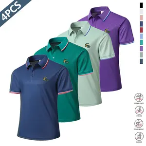4-Pack Men’s Quick-Dry Polo Shirts — Breathable Short-Sleeve Golf/Tennis Tops with Crocodile Print; Mesh Quick-Dry Fabric, Moisture-Wicking and Fast-Drying; Suitable for Business Commuting, Casual Outings, Campus Wear, Home Loungewear, and Summer Travel