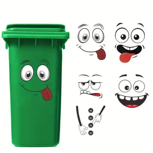 4 Cartoon Face Stickers, Self-Adhesive, Plastic Surface Use, Kitchen Bathroom Decoration, Disposable Decorations for Trash Cans, Walls, Toilets, Fridges
