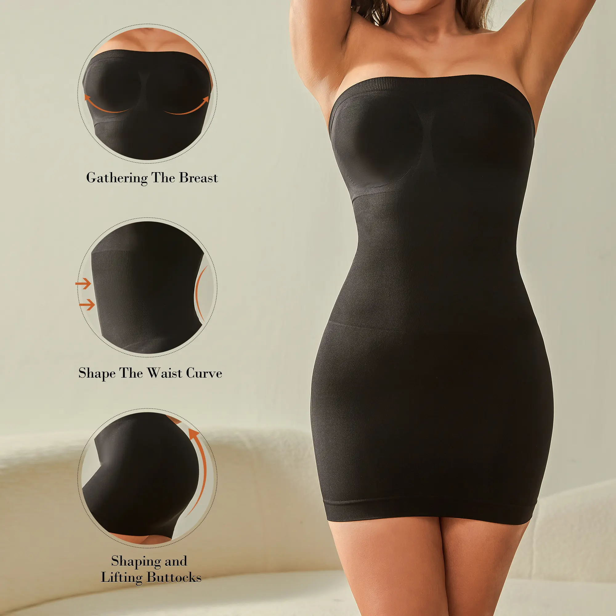 2-in-1 Strapless Shaping Dress | Seamless Off-Shoulder Bodycon Mini Dress | Tummy Control & Butt Lift Slip Dress | Versatile Summer Essential