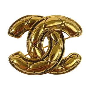 Pre-owned CHANEL Brass Small Leather Goods Matelasse Brooch