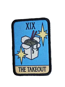 The takeout Chinese food tarot card meme funny cute  2"x3" morale patch with hook and loop backing